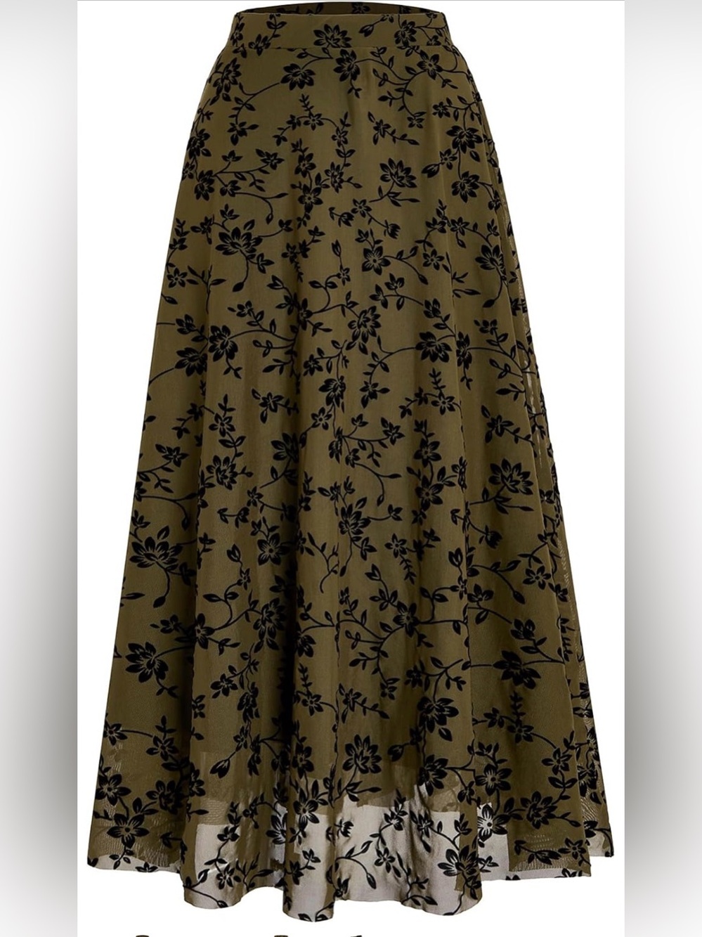 Olive Green Floral Maxi Skirt - Elegant Women's Skirt